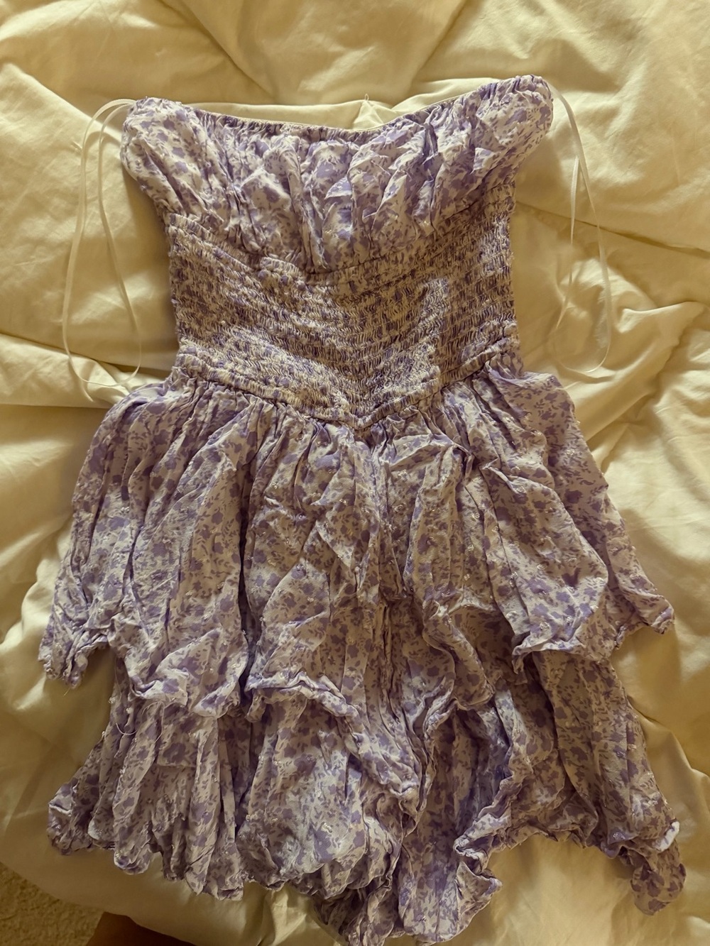Women’s Musette Lilac Floral Strapless Smocked Mini Dress Skorts